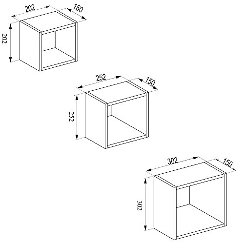 Vicco Wandregal 3er Set – 3 Größen Deko Würfelregal Holz Hängeregal Cube Büroregal CD Buch Sonoma Eiche (Weiß) - 6