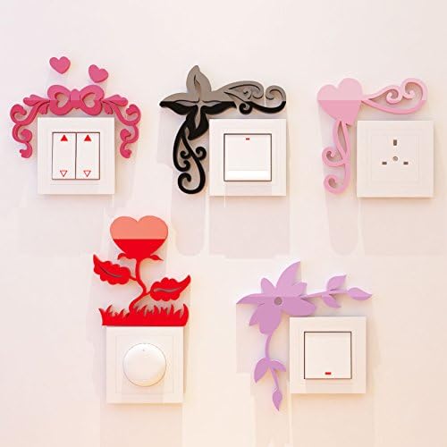 SWITCH STICKERS Acrylic Wall Sticker,A set of 5,Socket plate 3D solid wall Stickers,Color as shown
