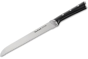 ‎TEFAL Tefal Ice Force Brotmesser 20 cm, Handschutz, Langlebiges Brotschneidemesser, Korrosionsschutz, Made in Germany Edelstahl, Schwarz, K23204
