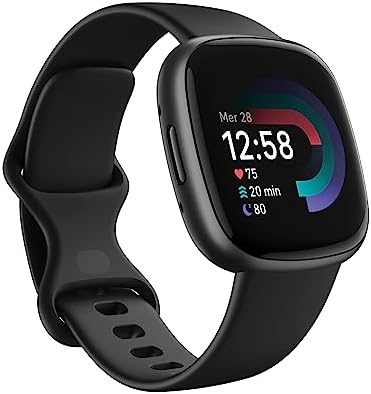 Smartwatch per il fitness Fitbit Versa 4 con GPS integrato, fino a 6 giorni di autonomia e compatibile con iOS 15 & Android OS 9.0, Nero / Alluminio grigio grafite