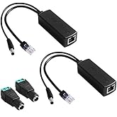 GeeekPi 2-Pack Active PoE Power Over ethernet Splitter Adapter 48V to 12V,IEEE 802.3af Compliant 10/100Mbps PoE Splitter with