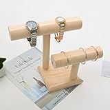ELECTROPRIME 2-Tier Neckalce Bracelt Wooden Jewelry Watch Display T-bar Stand Holder Rack