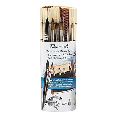 Raphael Assortiment de 6 pinceaux aquarelle de voyage - Pincelier en bambou