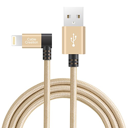cablecreation Winkel Lightning auf USB Kabel, 4 ft APPLE USB Daten Sync Ladekabel für iPhone 6S/6, iPhone 5/5S/5 C, Metall Plug & Baumwolle Jacke, Gold Farbe