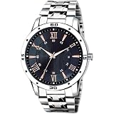 Men's Premium Analog Watch with Roman Number Markers and Stainless Steel Chain Strap: 