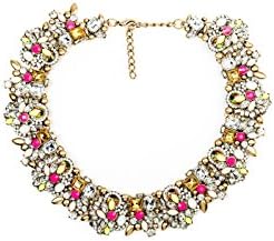 Womens Necklace - Statement Jewelled Pastel Floral Collar Pendant Chain Womens