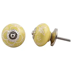 2 Pieces Antique Knobs | Ceramic Closet Pulls | White Handles for Wardrobe and Drawers | Flower Door Knobs for Kids Room | 3.81 cm Knobs