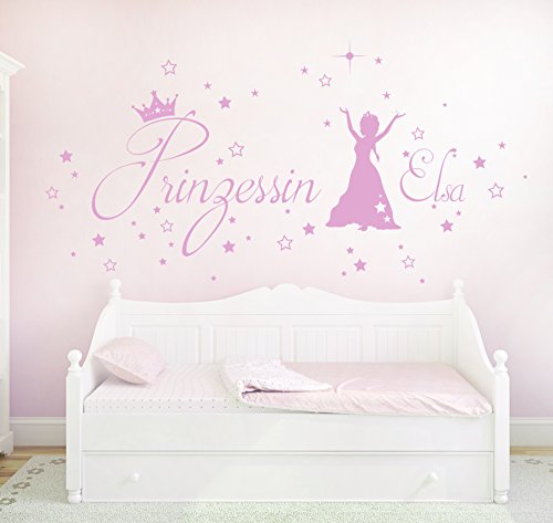 Wandtattoo Wandaufkleber Prinzessin Sterne Frozen mit Namen Wunschname M1687 – ausgewählte Farbe: *Weiß* – ausgewählte Größe: *XL – 120cm breit x 61cm hoch* - 3