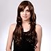 Bigood 68cm Temperament Natural Inclined bang long curly Dark brown wig