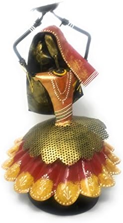 Royal Rajasthani Iron Tribal Lady Dancing Spring Statue - Indian Antique Pink City Traditional Handmade Handicraft Gift Item Home Decor Metal Dancing Showpiece / Figurine