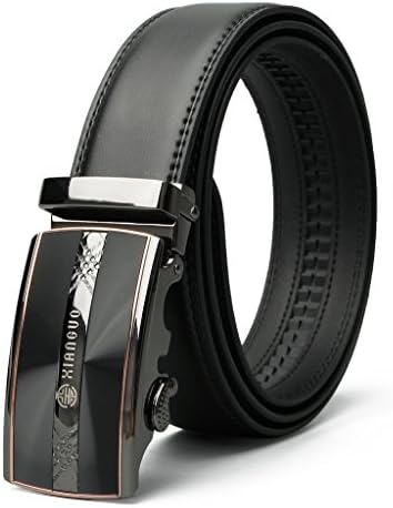 XIANGUO Men's Automatic Sliding Buckle Geniune Leather Ratchet Belt 39MM Wide Black