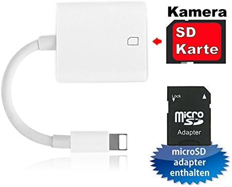 [GB Partners] Lightning SD Card Reader for iPhone 5/5s/6/6s/6Plus/7/7plus/8/8plus/X/iPad Mini/Air. MicroSD adapter included.