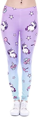 Chill Skill Women's 3D Printing Leggings Regular Party Casual Stretchy Tights Fits UK 8 /10 /12 (UNICORN AND SWEETS)