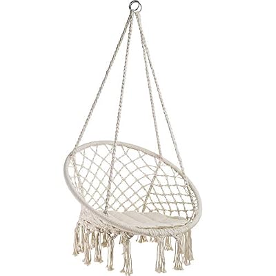 TecTake 800689 - Hamac Chaise Suspendu Design 1 Personne, Intérieur extérieur, Coussin d’Assise Inclus - Plusieurs Couleurs - (Beige | no. 403117-2)