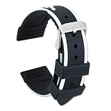 ULLCHRO Unisex Kautschuk Armband mit Gebürstete Edelstahl Silber Schnalle 20mm Schwarz Weiß