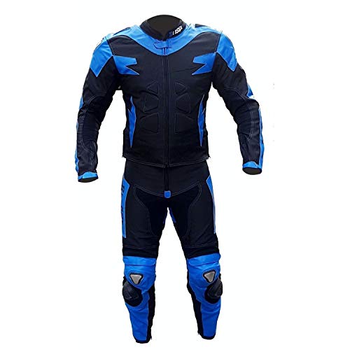 BIESSE - Traje de moto para adulto de piel y tela, divisible en 2 piezas, chaqueta y pantalón, ajustable, color negro/rojo, negro/azul y blanco/rojo, tallas XS-4XL, con protecciones CE XXL azul/negro