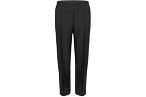 STYLO ONLINE Ladies Half Elasticised Trousers 1/2 Elastic Elasticated Stretch Waist Womens Bottoms Formal Casual Office Work All Occasions Straight Leg Pull On Classic Pants with 2 Side Pockets