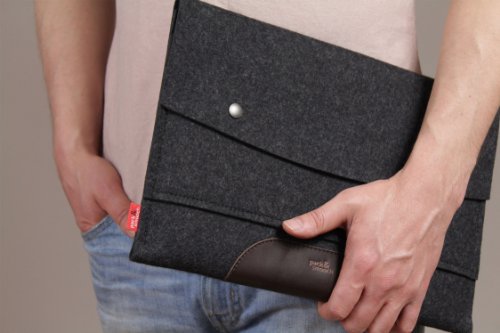 Pack & Smooch MacBook Air 13 Hülle Sleeve Case 100% Wollfilz Pflanzlich Gegerbtes Leder Anthrazit/Dunkelbraun Handmade in Germany - 5