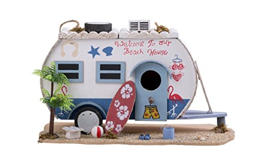Vogelhaus Wohnwagen Beach House Camper am Strand Nistplatz Futterhaus 28cm Brutkasten Vogel Haus Holz