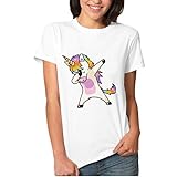 camisa unicornio fiesta Lavado en máquina frío Unicornio T Shirt Camisa Casual Manga Corta Blusas Polo Mujer tee Camisetas Verano Sport Tops Blancas M