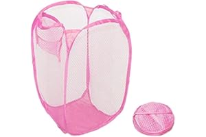 Toysrex Foldable Pop Up Mesh Washing Laundry Basket Bag Bin Hamper Toy Tidy Storage Organiser Organizer (Pink)