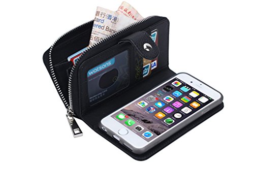 LOOKAY 2 in 1 Kunstleder Schutzhülle für iphone 6S iphone 6 Multifunktions-Tasche Wallet Kartenfächer Rückschale iphone 6s/6 Hülle Etui Case Cover in schwarz
