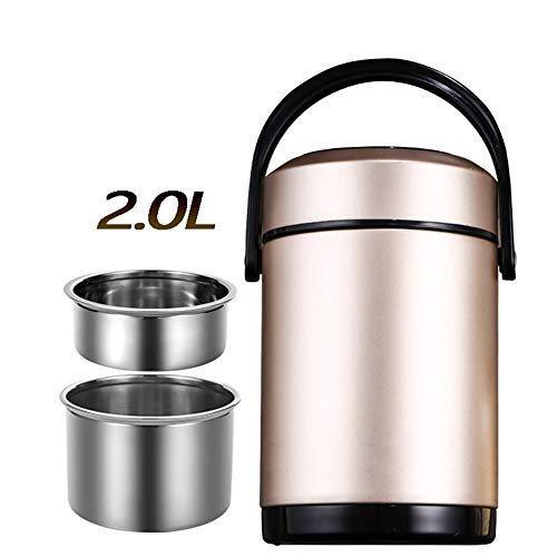 Preisvergleich Produktbild DAMAILE Isolier Speisegefäß,Vacuum Thermoskanne 100% Dicht, Mobility, Warmhaltebox, Mit Isolierbeutel 12 Stunden Warm Halten,Gold