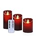 Produktbild 180-Stunden Flammenlose Dekorations-Kerzen-Säulen im 3er Set (10.2cm 12,7 cm 15,2 cm). Realistisch flackernde LED-Flammen aus Echtwachs in Elfenbeinfarbe. 10-Tasten Fernbedienung mit 24 Stunden Timer-Funktion (3*1, red,Aufgerüstet))