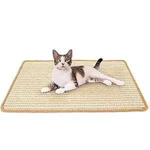 Cat Scratching Mat for Indoor, Sisal Cat Scratch Pad Protect Couch Carpets, Sofa and Grinding Claws Horizontal Post Board 23.6 x 15.7in (Khaki Stripes)