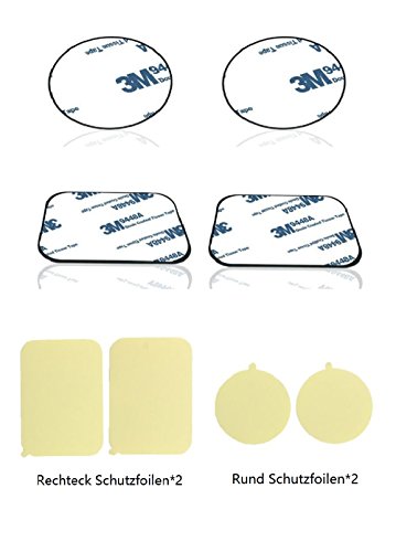 MEACOM MetallplÃ¤ttchen Set 4 StÃ¼ck Handy Halterung Metall PlÃ¤ttchen Ersatz 3M-RÃ¼ckseite Magnet KFZ Halterungen Metallplatte Phone Halter Platte fÃ¼r Handy und GPSï¼ˆ2 Rechteck und 2 Rundeï¼‰