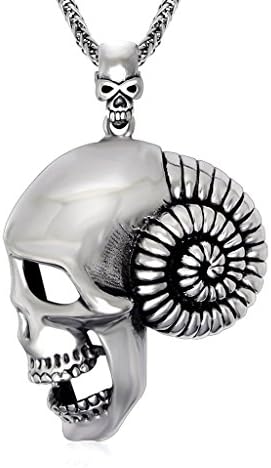 Feilok Carved Totem Skull Head/Death Dead Brain Men Stainless Steel Pendant Necklace, Silver Color