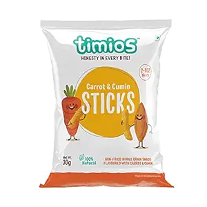 Timios Carrot and Cumin Sticks | Healthy Snack for Kids | Natural Energy Food Product for Toddlers | Party Snack for School Children 2+ Years