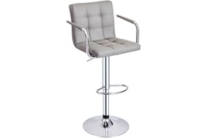 Panana Bar Stool with Armrest Swivel Chair Metal Chrome Leg Home Breakfast Stool (1, Gray)