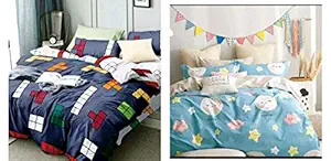 SinghsVillas Decor Presents Super Heavy Glace Cotton Kids Cartoon Printed Combo of 2 Single Bedsheet with 2 Pillow Covers | Multicolor