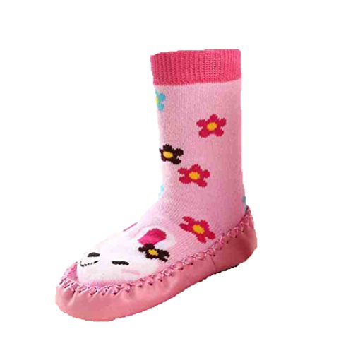 Moolecole Baby Boy Girl Toddler Socks Antiskid Thick Socks Infant Socks Shoes Stockings Non-slip Floor Socks Pink Flower Rabbit 0-6, 6-12, 12-18 & 18-24 Months