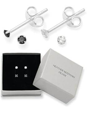 2 Stück Paar Sterling-Silber 925 Zirkonia Ohrstecker Ohrringe-Größe: 2 mm, sehr klein Klein und diskret, Jet,...