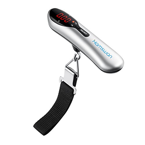 Preisvergleich Produktbild HAMSWAN NS-39 Digital Gepäckwaage Kofferwaage 110 lb / 50kg Hochpräzise Hintergrundbeleuchtung LED Display Ultra-Portable Handheld Best für Reise Powered by 2 x AAA Batterien enthalten (Silber)