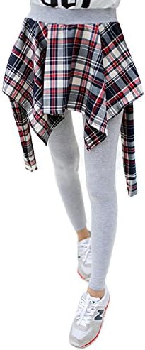 LOCOMO Women Girl Fake Tartan Check Pattern Shirt Tie Waist Legging FFT200REDGRY