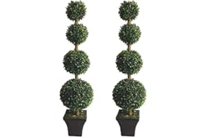 METRO GARDEN Pair of Artificial Box Topiary 4 Ball Trees in Weighted Resin Pots 90cm (3ft)