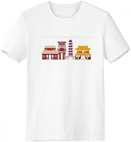 China Architecture Gate Tower Chinese Illustration Pattern Crew-Neck White T-shirt Spring and Summer Tagless Comfort Cotton Sports T-shirts Gift