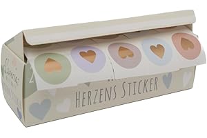 Loveria Sticker Set Herzen | 250 Herzsticker in 5 Farben, 50 Aufkleber pro Farbe | ideal für Hochzeit, Geschenke, DIY, Briefe, Postkarten, Valentinstag | Größe: ca. 2,9 cm