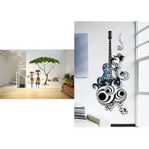 Decals Design Artistic Tribal Ladies with Animals Nature Wall Sticker& Guitar Passion PVC Vinyl Wall Decal