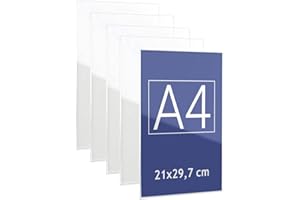 Danieli Store - Soporte de Pared de Metacrilato A4 Vertical para Carteles. Expositor con Adhesivo Doble Cara para Pared y Cristal. Soporte de Acrílico Transparente para Avisos (5 unidades)