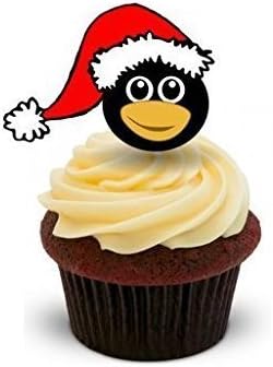 The Baking Girls - Penguin In Santa Hat - Standups 12 Edible Standup Premium Wafer Cake Toppers - 2 x A5 sheet - 12 images