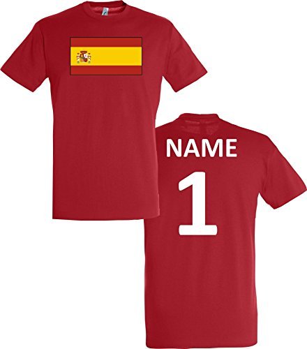 Uni T-Shirt Spanien Spain Ländershirt mit Wunschnamen und Nummer, Farbe rot, Größe S