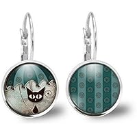 Ohrringe cabochon - Katze und Regenschirm -Weihnachtsgeschenk für Frauen - Valentinstag