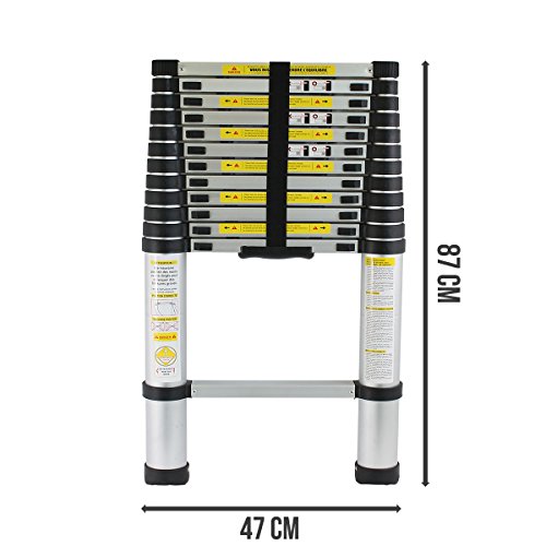 Linxor ® Profi Alu Teleskopleiter mit 2,60 m, 3,20 m und 3,80 m Länge, mit Transporthülle und Schutzhandschuhen – Norm EN131 - 3