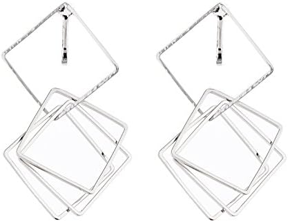 Clip On Earrings - Silver Plated Dangle Earring With Four Linked Squares - Dea S by Bello London
