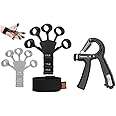 xyno Hand and Finger Gripper Combo - Exercise Set with Counter Timer for Strength and Dexterity, Silicone, Black