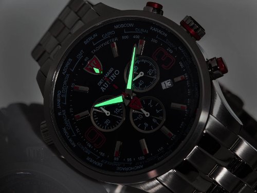 DETOMASO Men's Aurino Quartz Watch with Black Dial Analogue Display and Silver Stainless Steel Bracelet DT1061-E